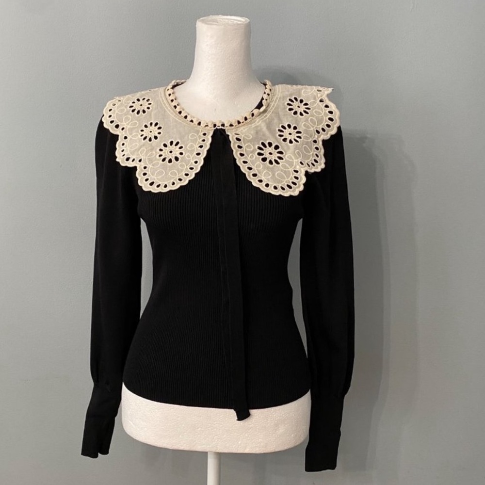 Zara Lace Collar Ribbed Sweater Top